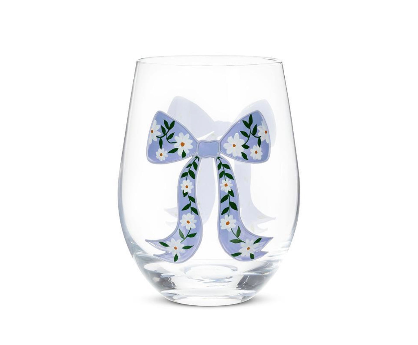 Stemless Wine Glass-Floral Bow