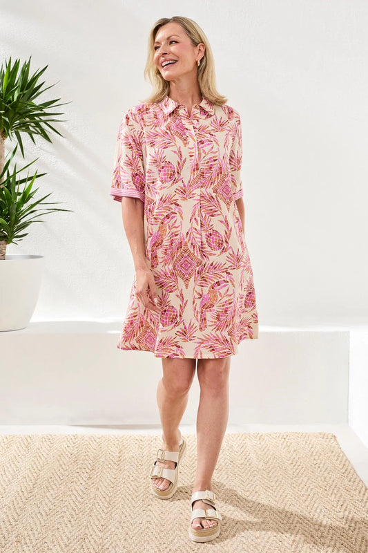 SHORT SLEEVE COLLARED SHIFT DRESS