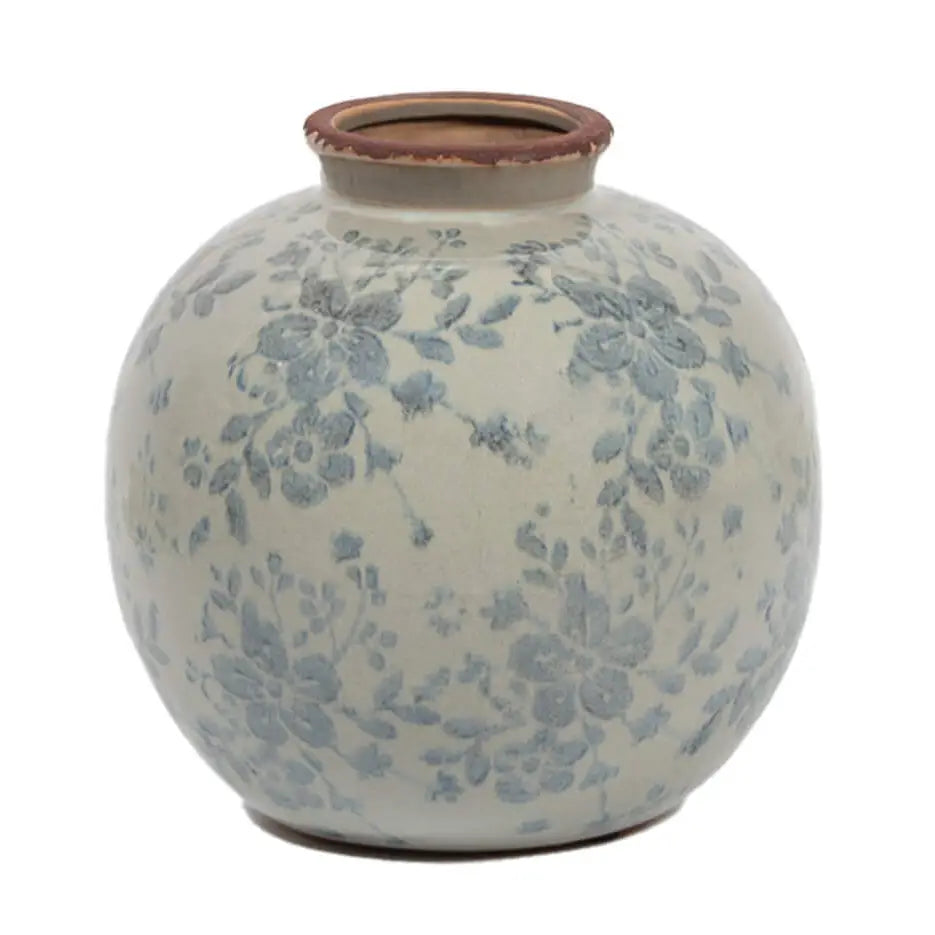 Round Vase with Blue Floral Pattern