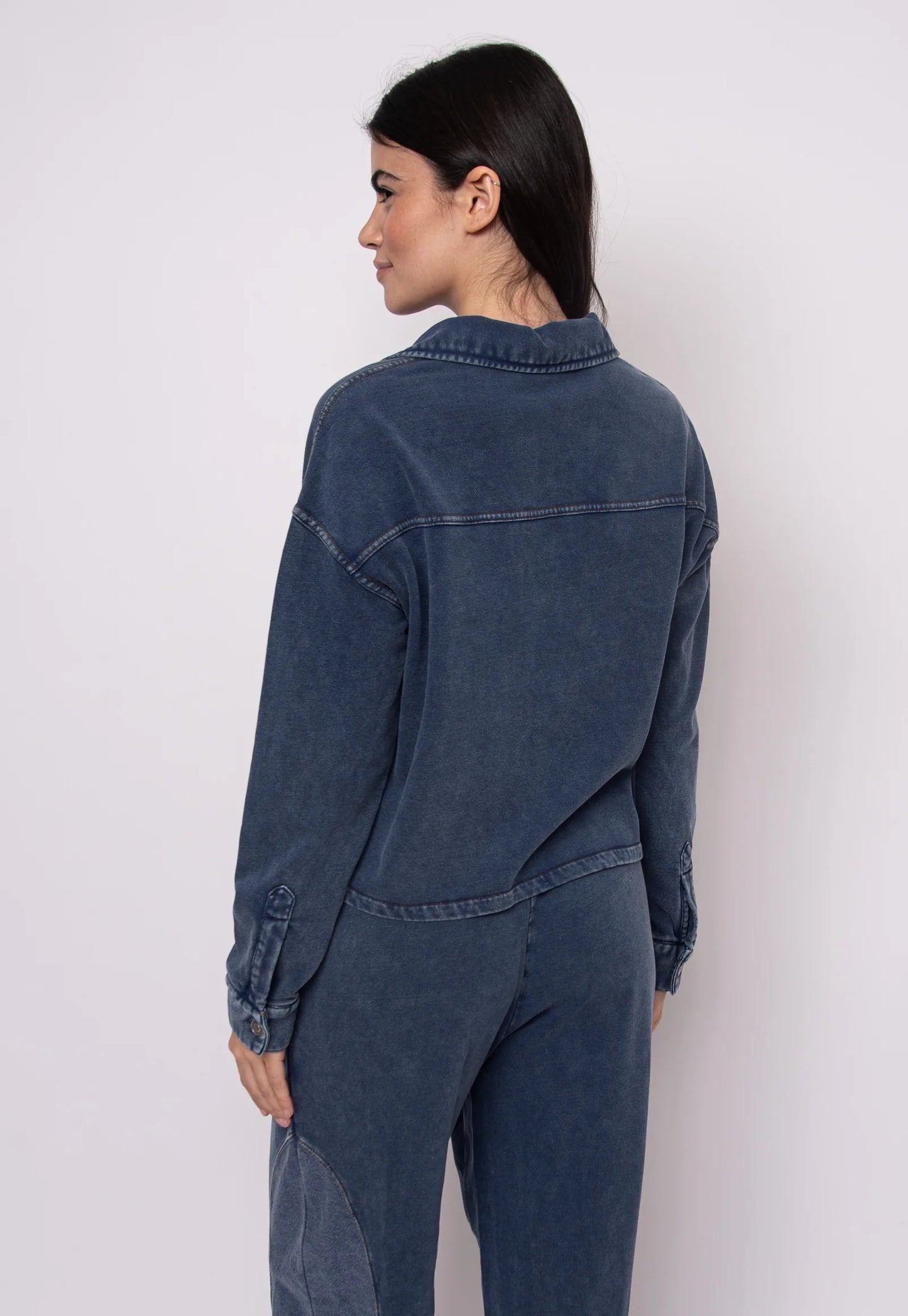 Nara French Terry Button Up-Denim Blue