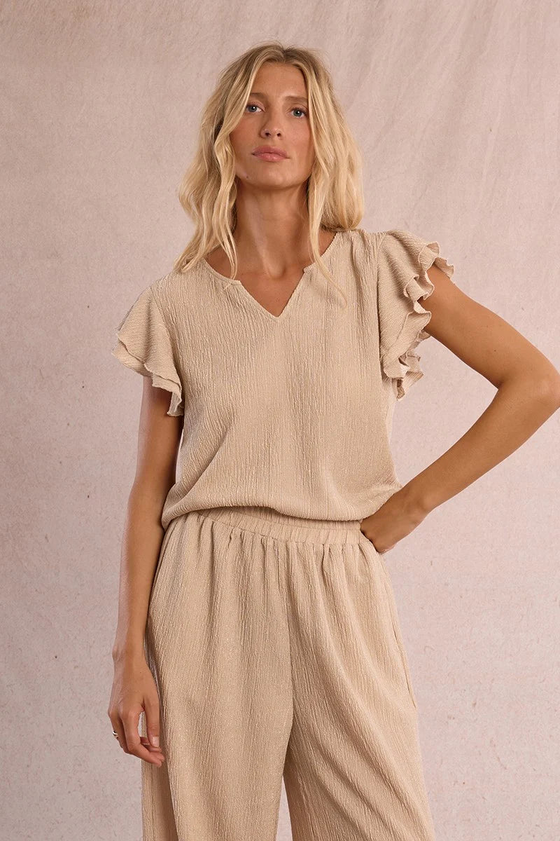 Ruffled Top-Taupe