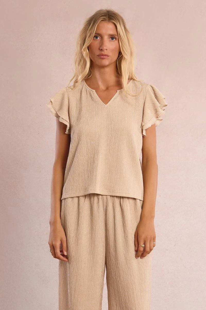 Ruffled Top-Taupe