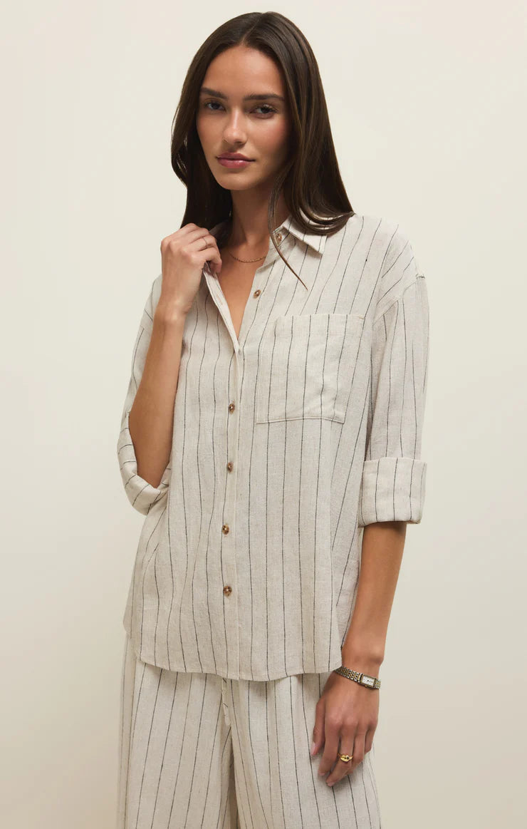 ALFIE STRIPED LINEN BUTTON UP