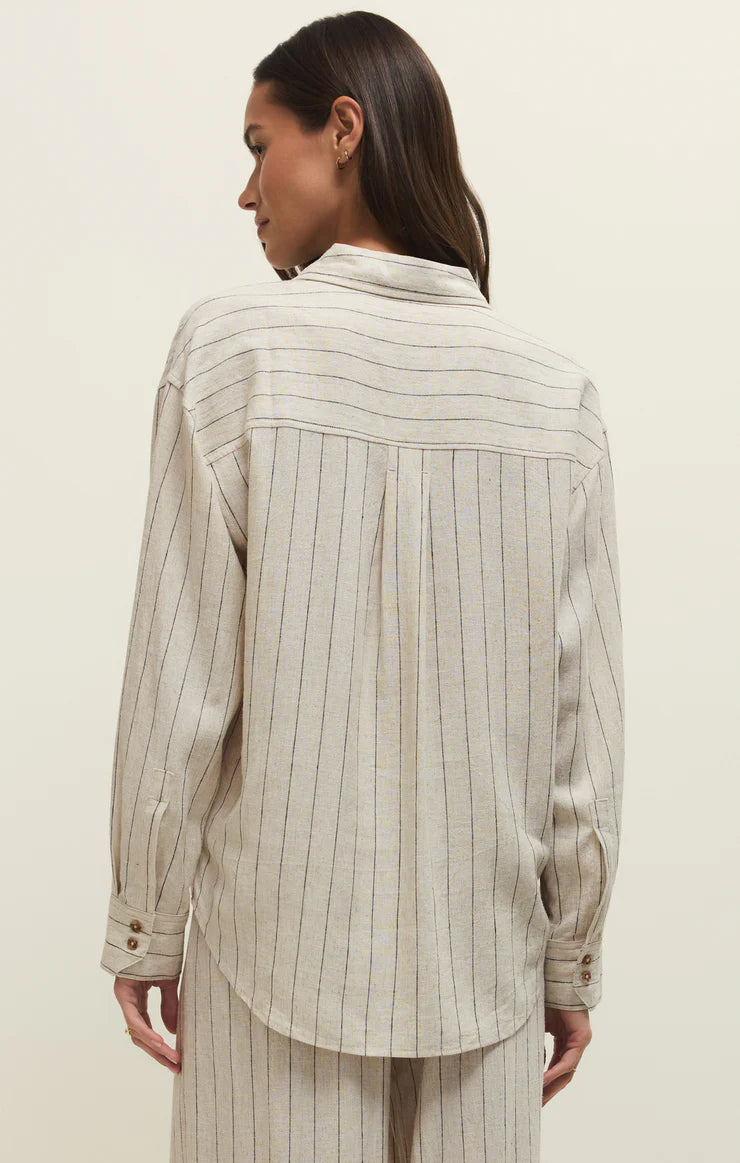 ALFIE STRIPED LINEN BUTTON UP