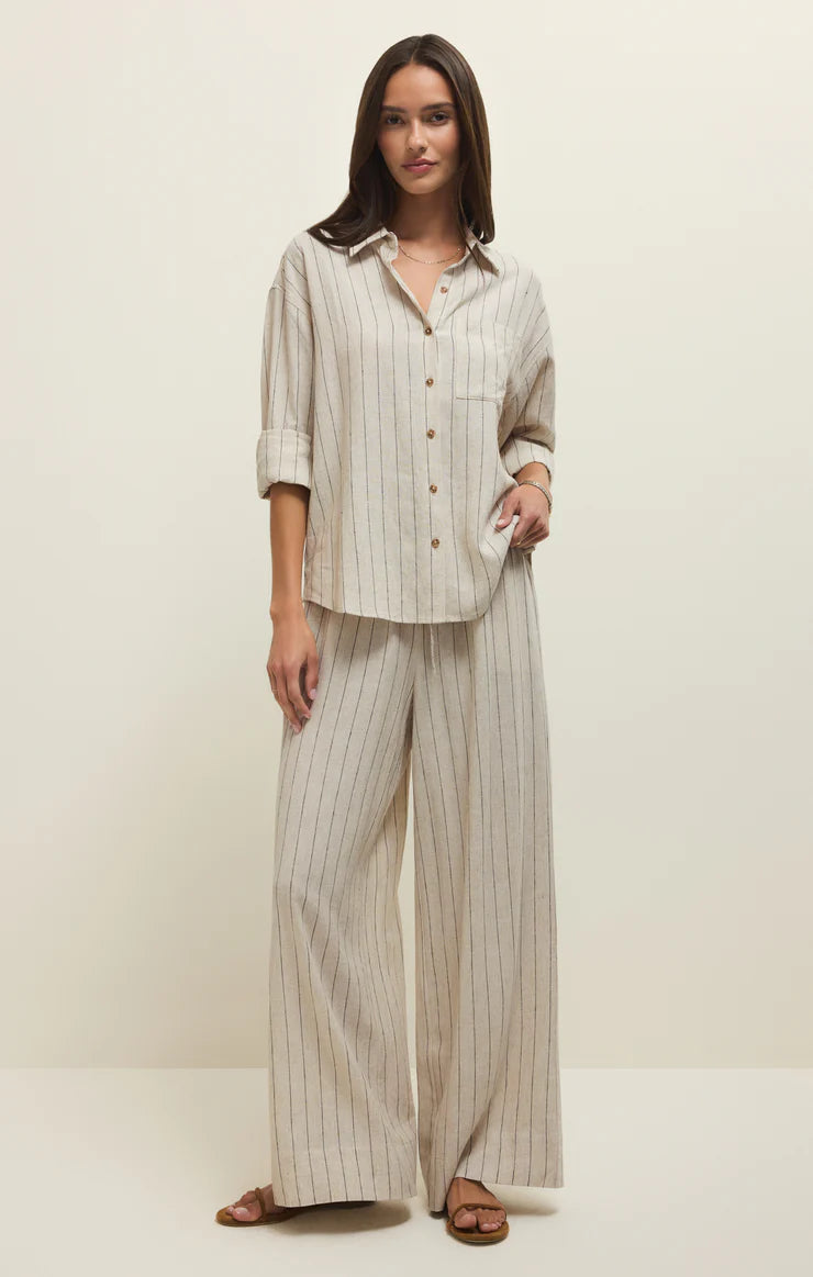 ALFIE STRIPED LINEN BUTTON UP