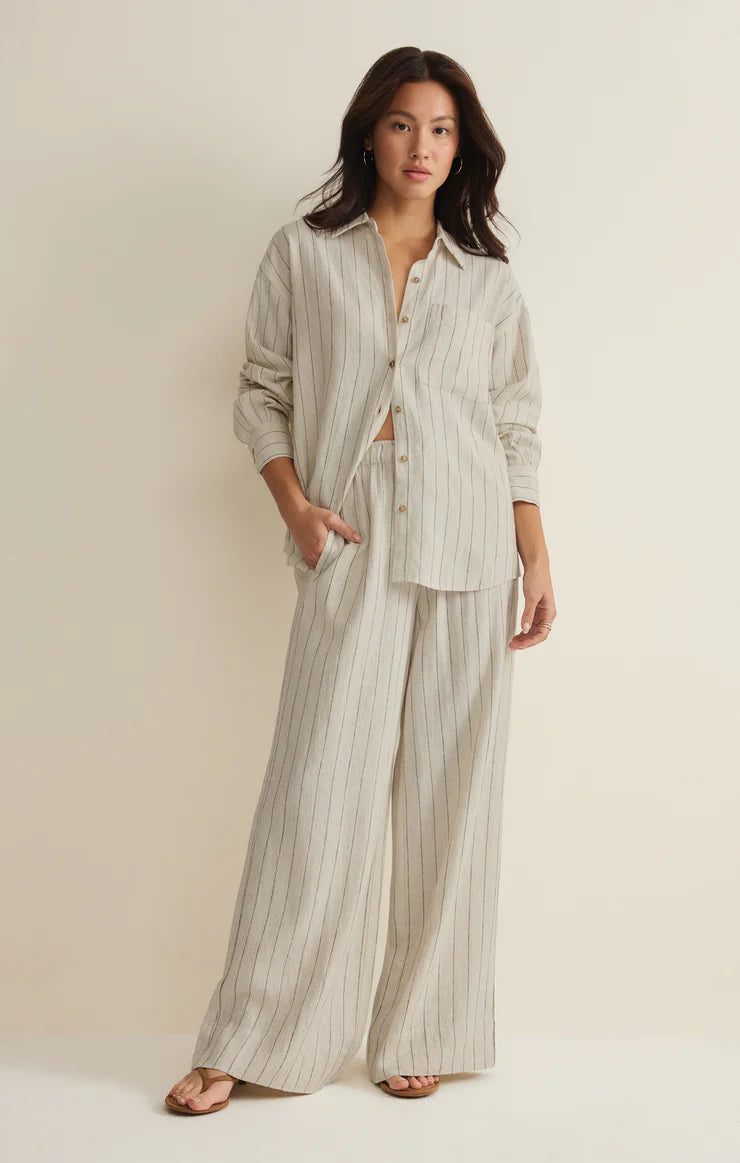 ALFIE STRIPED LINEN BUTTON UP