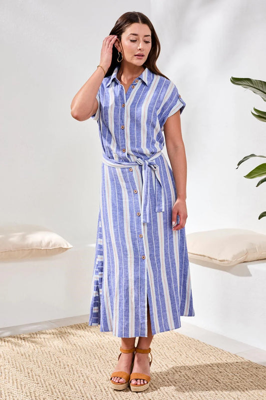 SHORT-SLEEVE STRIPED SHIRT DRESS