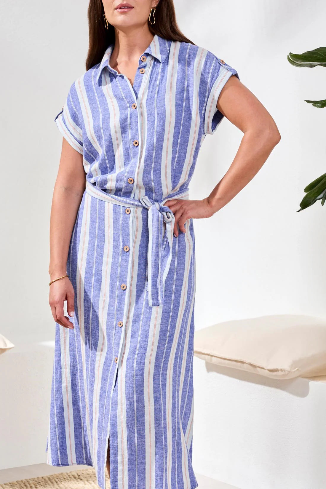 SHORT-SLEEVE STRIPED SHIRT DRESS