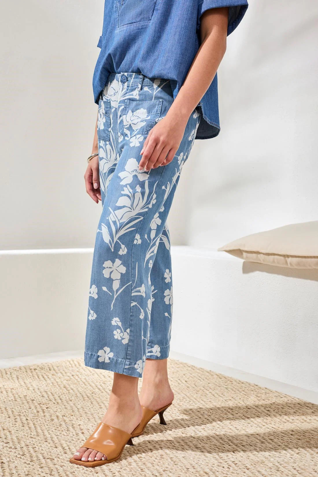 DRAPE DENIM PRINTED PANT-SEASIDE BLUE