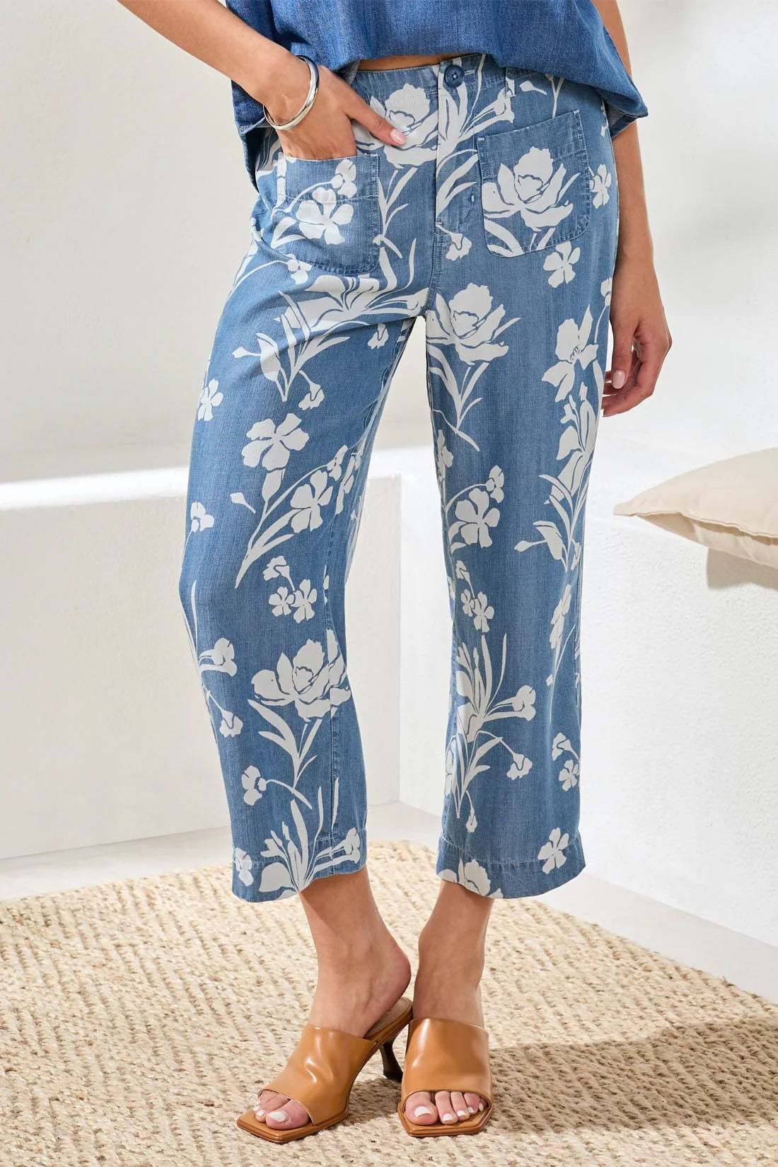 DRAPE DENIM PRINTED PANT-SEASIDE BLUE
