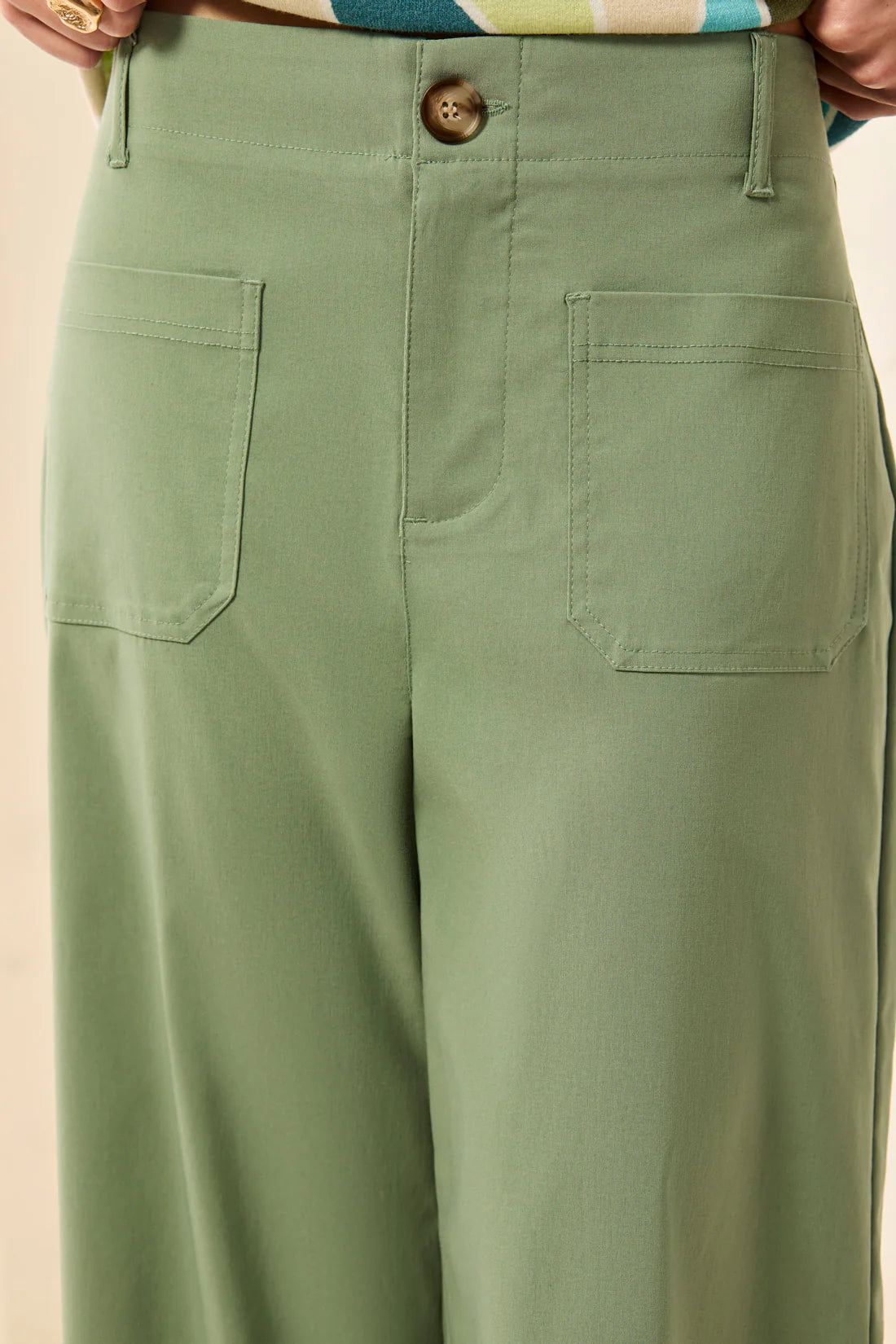 WIDE‑LEG ANKLE PANTS-MOSS