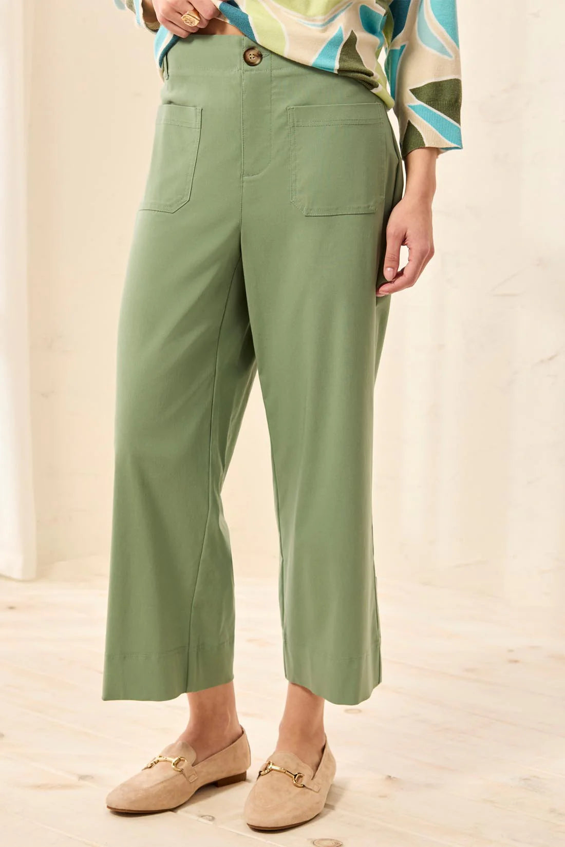 WIDE‑LEG ANKLE PANTS-MOSS
