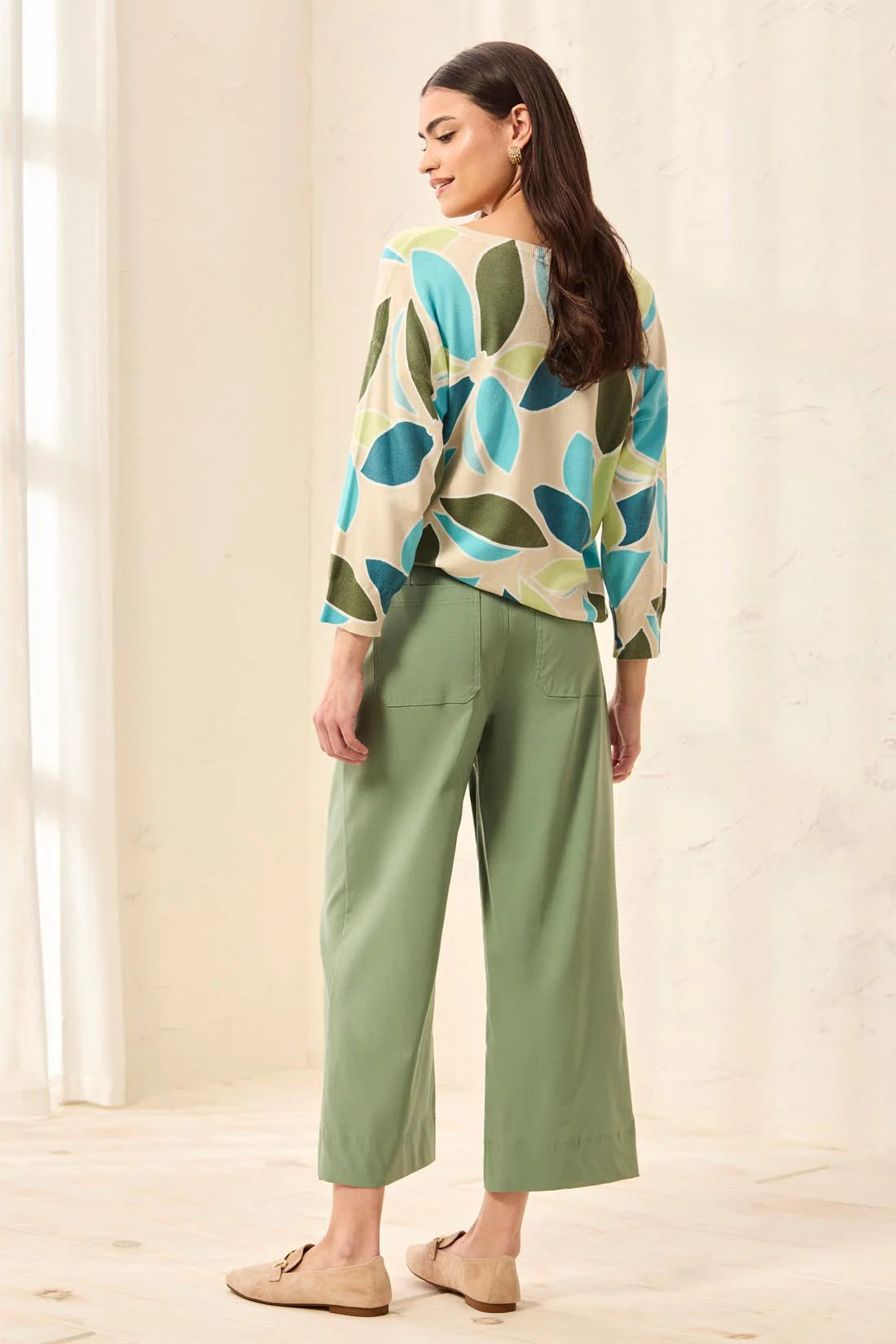 WIDE‑LEG ANKLE PANTS-MOSS