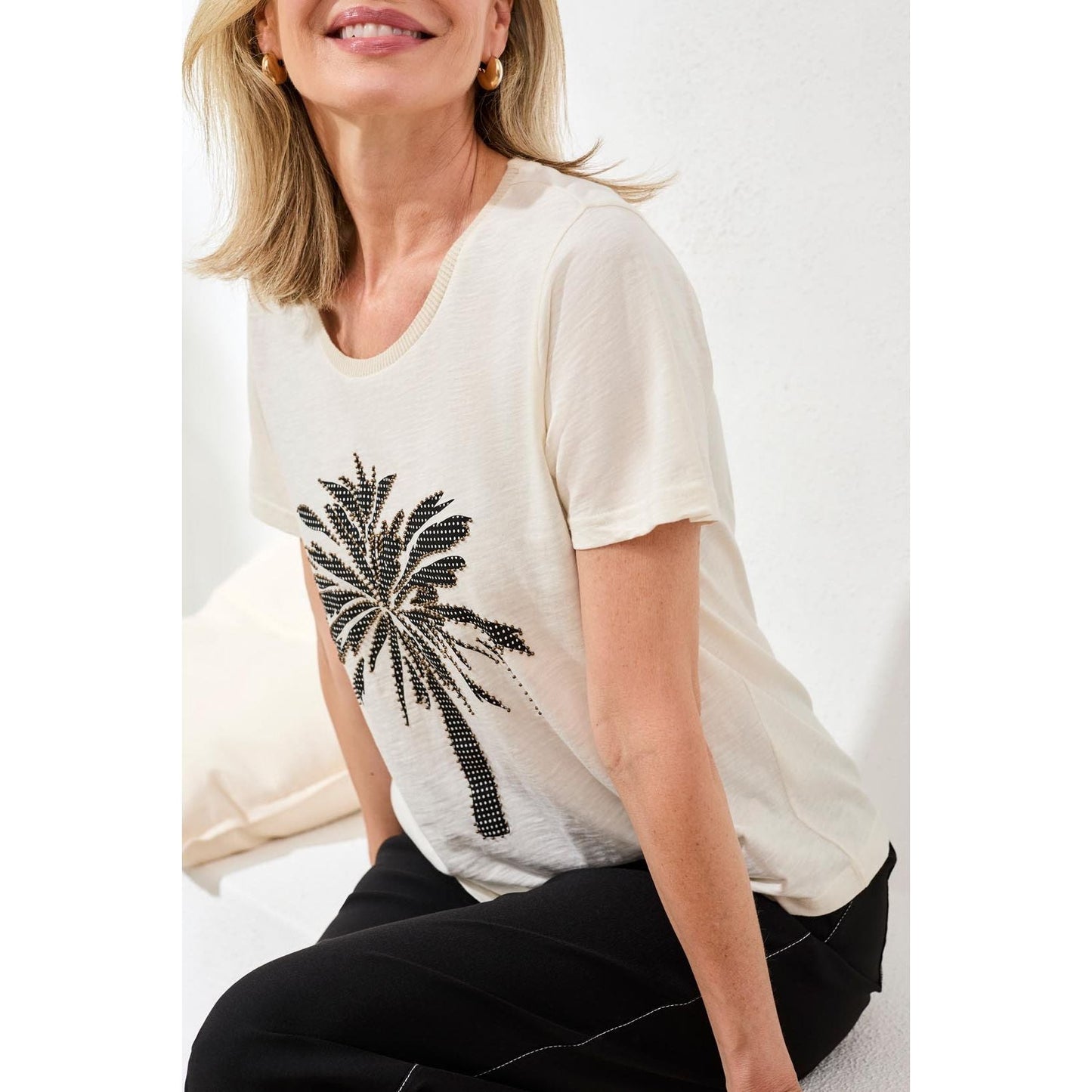 Short Sleeve Crew Neck Top-Palm Tree