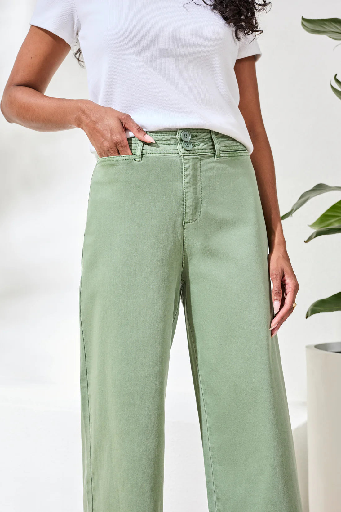 COMFORT STRETCH HIGH RISE PALLAZO-MOSS