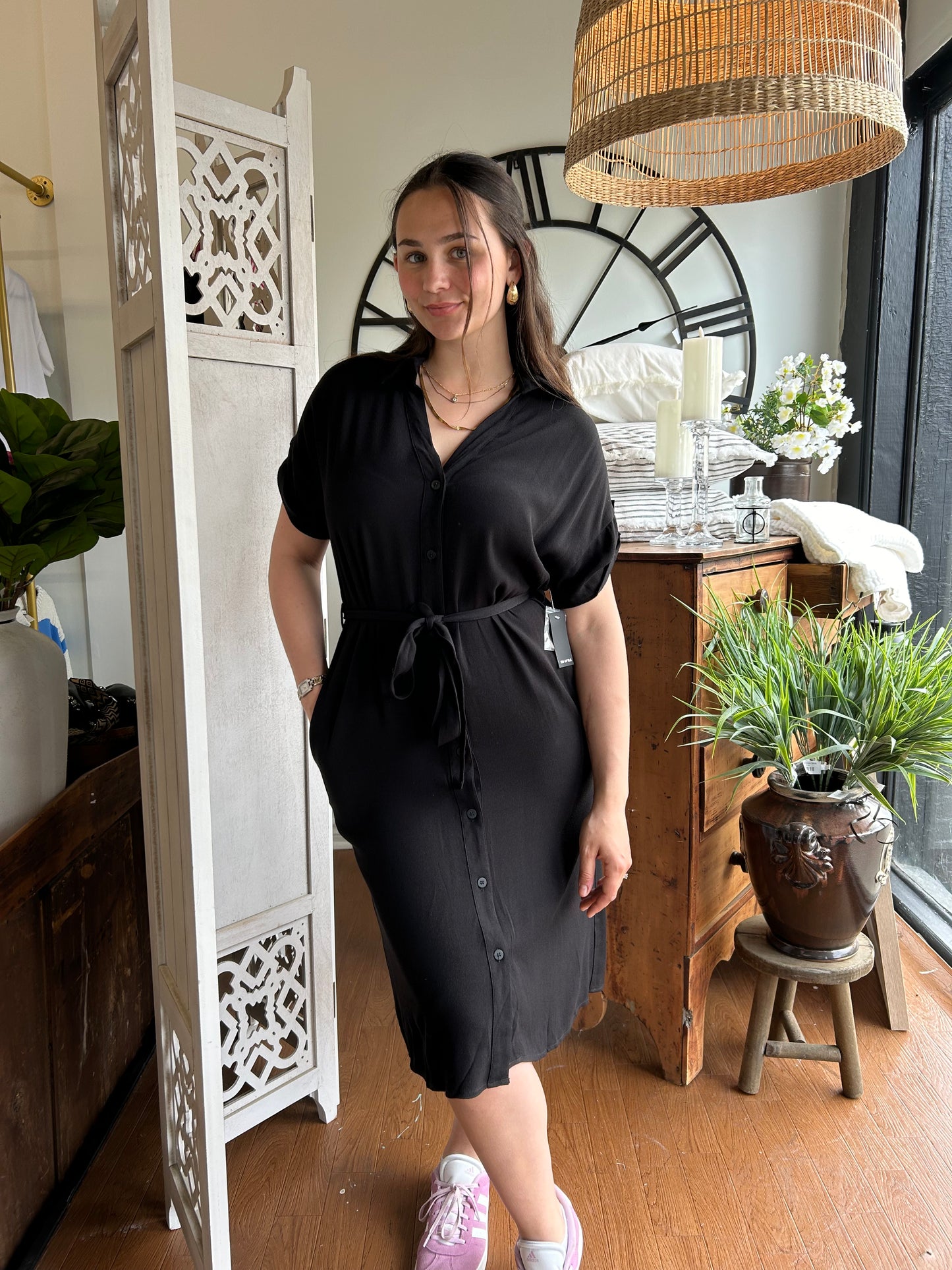 Barianne Dolman Sleeve Dress-Black