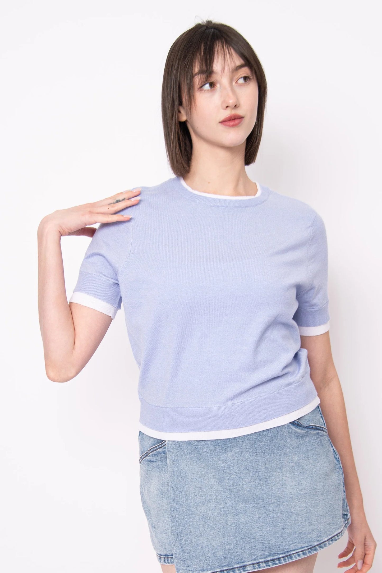 Jiya Short Sleeve Sweater-Blue