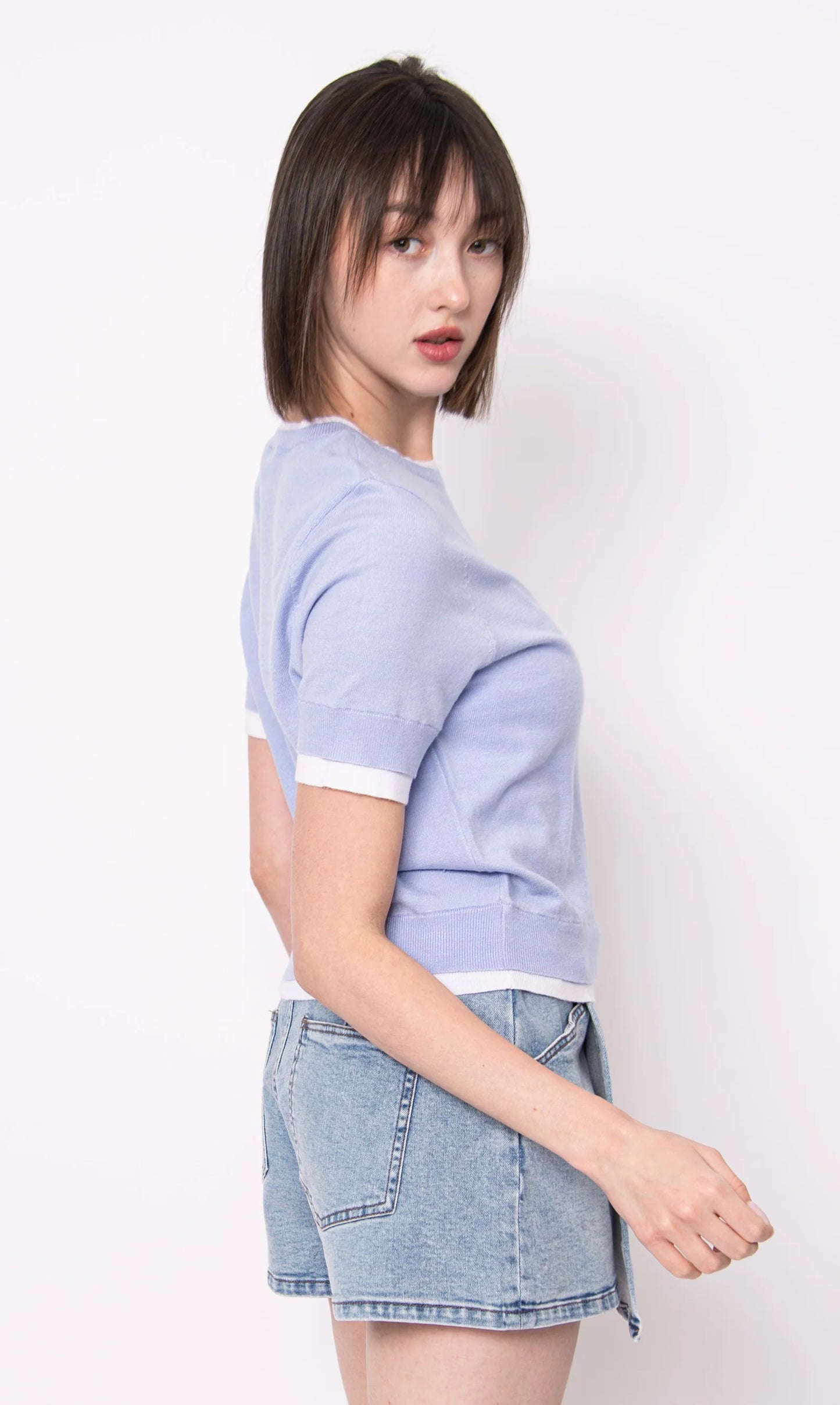 Jiya Short Sleeve Sweater-Blue