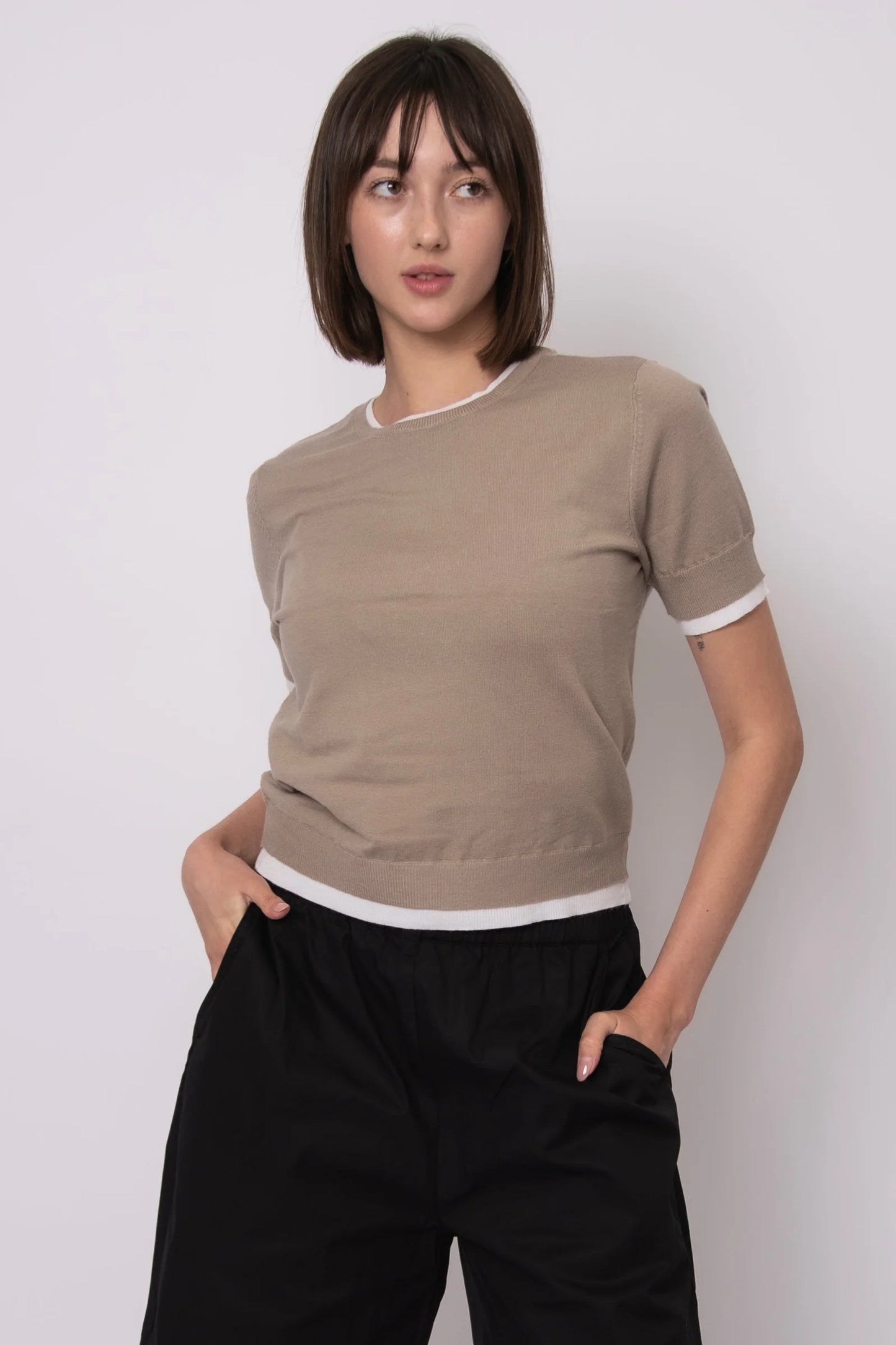 Jiya Short Sleeve Sweater-Taupe