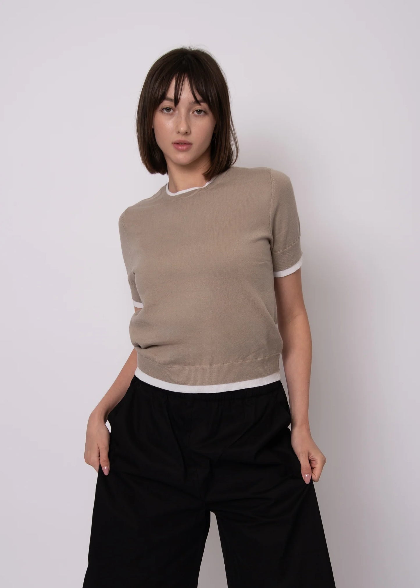 Jiya Short Sleeve Sweater-Taupe