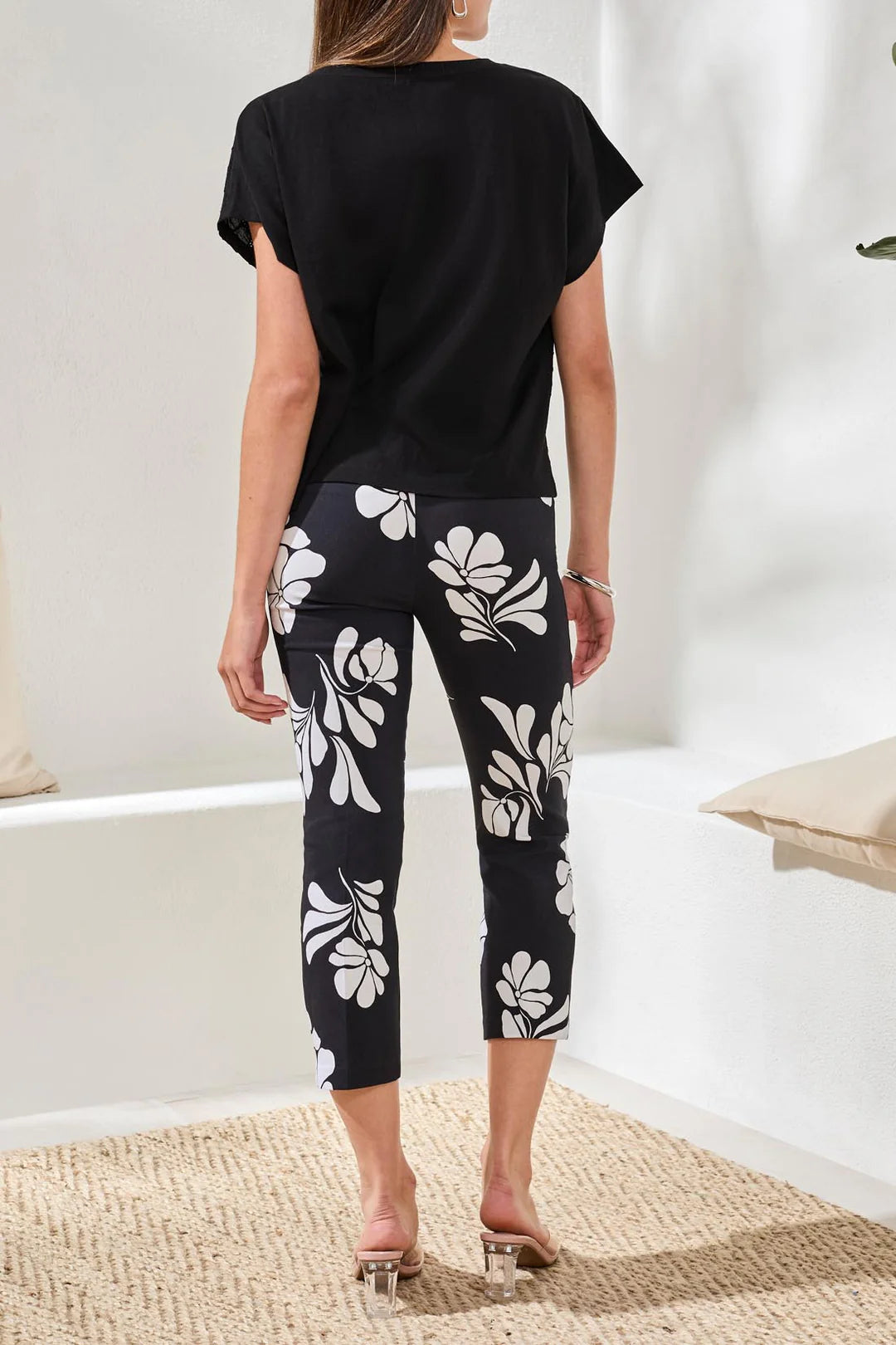 Cap Sleeve Crew Neck Top-Black