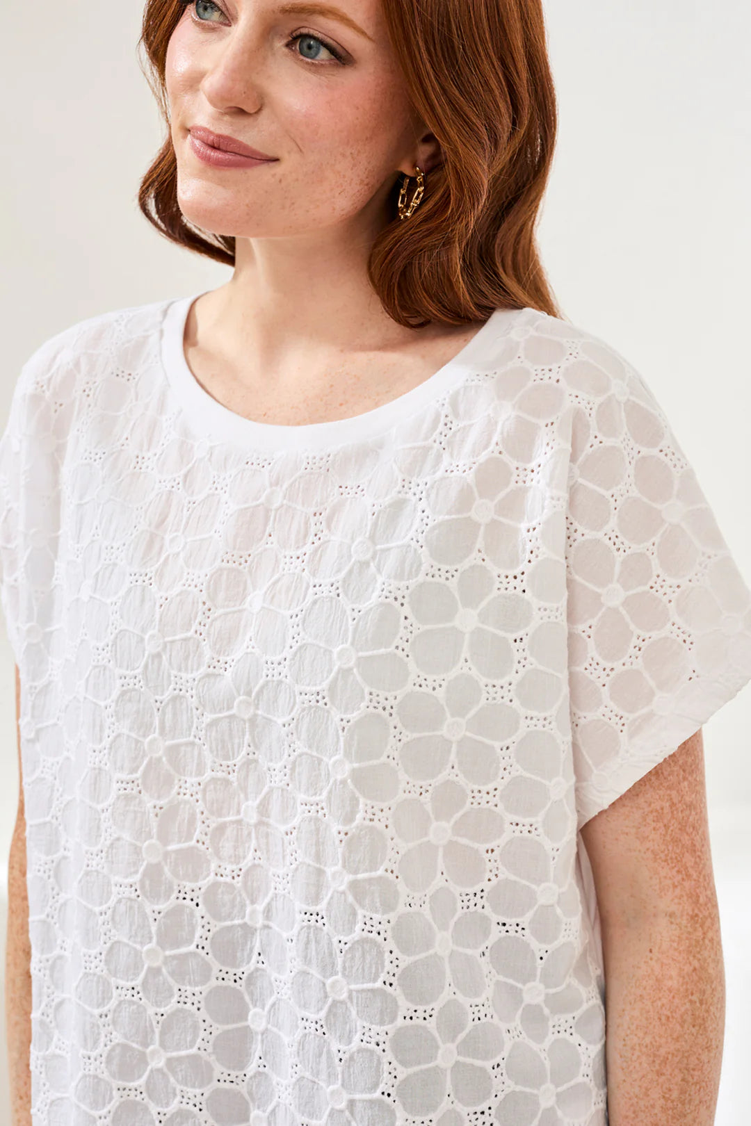 Cap Sleeve Crew Neck Top-White