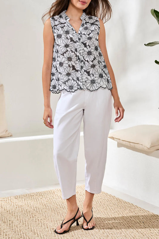 Floral Stitched Sleeveless Blouse