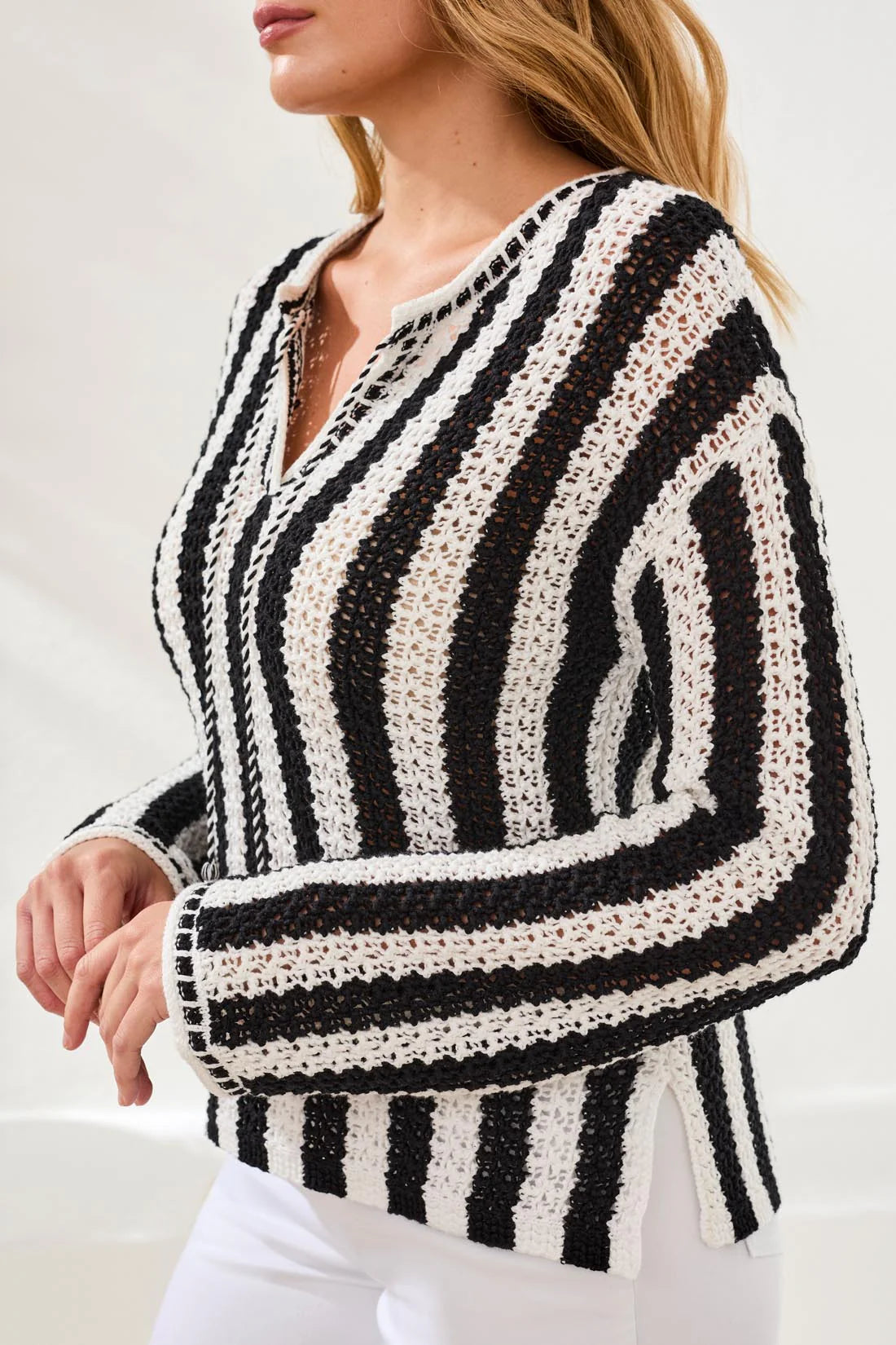 Long Sleeve Notch Collar Sweater Black