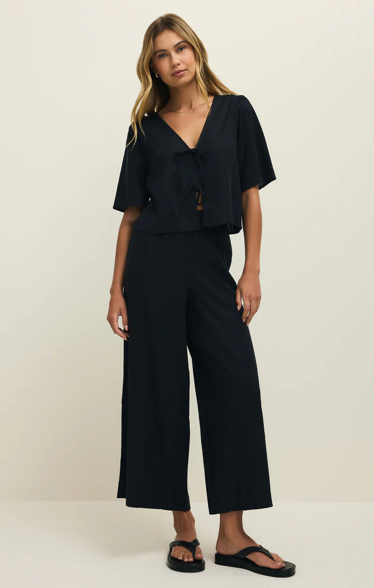 LA BELLE LINEN CROPPED TOP-BLACK