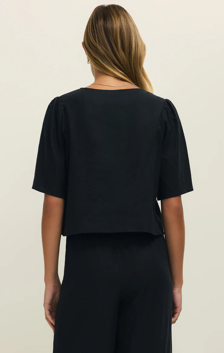 LA BELLE LINEN CROPPED TOP-BLACK