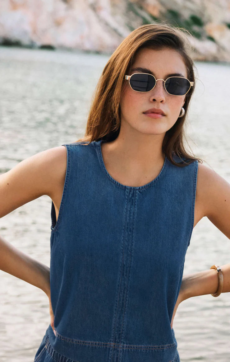 SUN SEEKER DENIM CROPPED TANK( final sale )