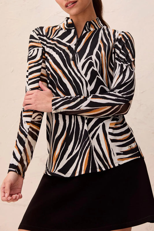 Tribal Long Sleeve Mock Neck Top w/Side Slits Tuscan Tan