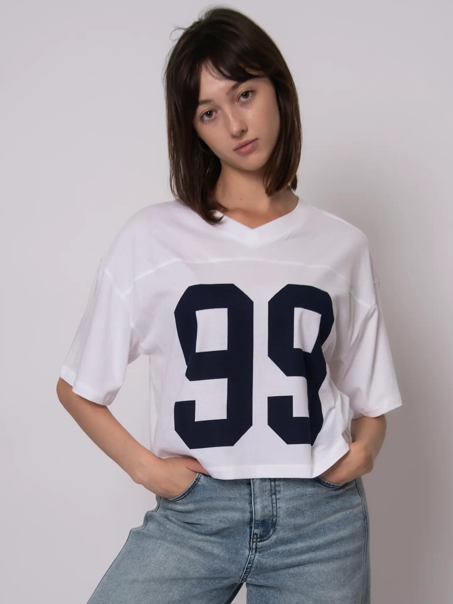 Olivia Short Sleeve V-Neck Top-WHITE
