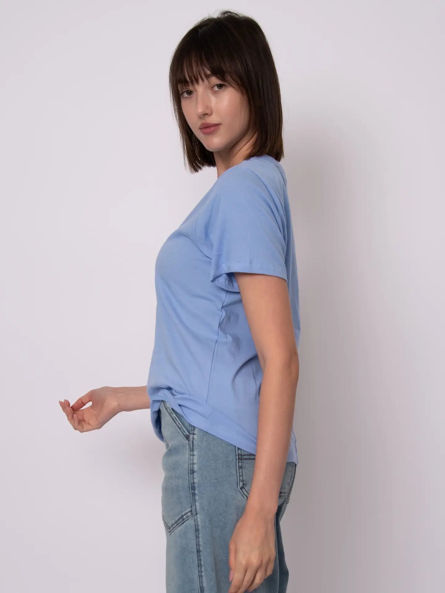 Zaya Short Sleeve Crew Neck Top-Periwinkle