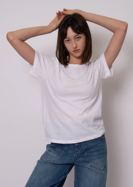 Zaya Short Sleeve Crew Neck Top-WHITE