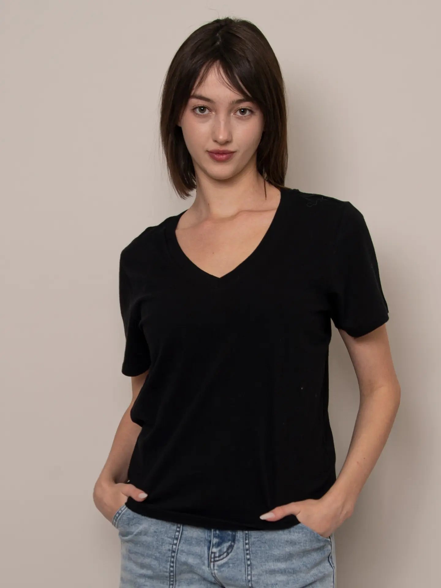Milla Ss V Neck-Black