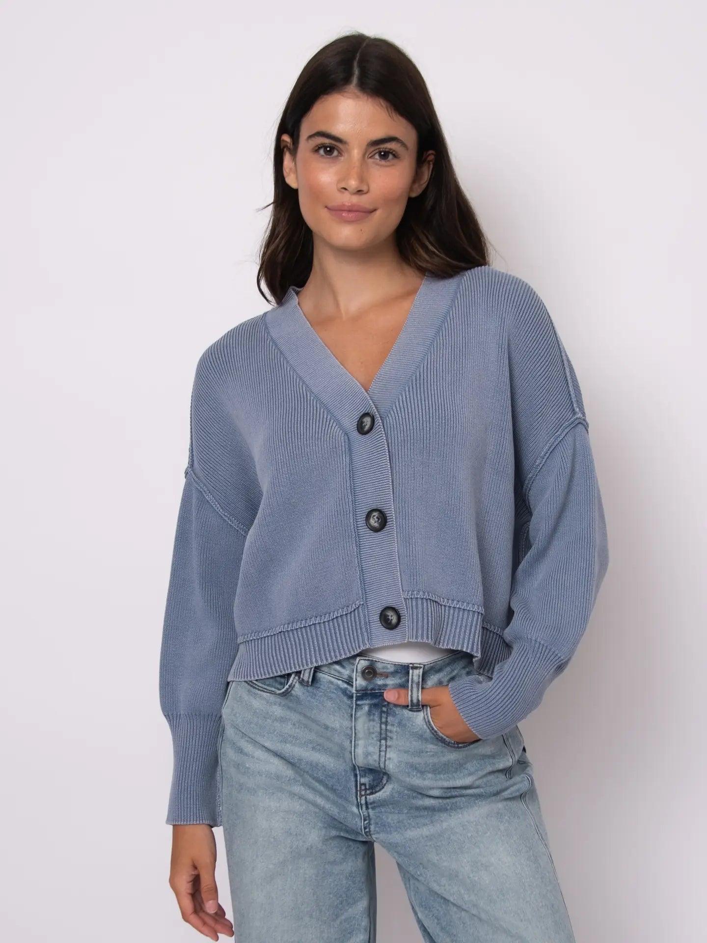 Sumire Long Sleeve V-Neck Cardigan-Acid Blue