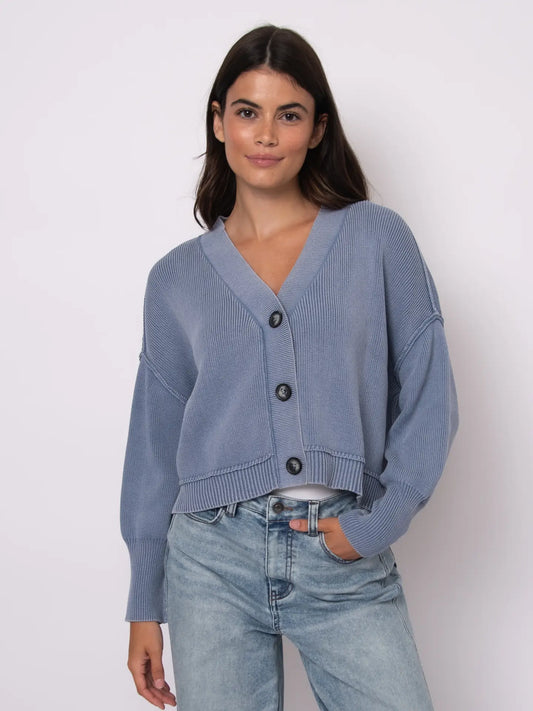 Sumire Long Sleeve V-Neck Cardigan-Acid Blue