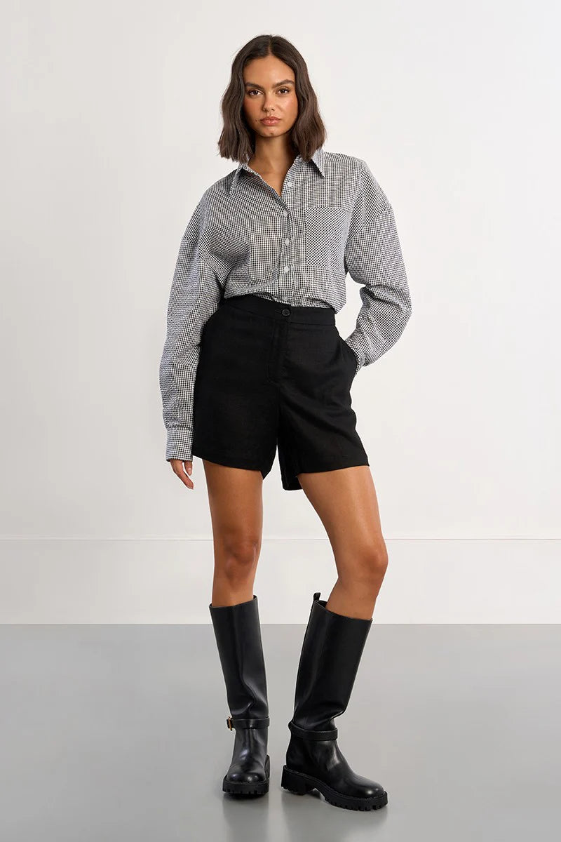 Linen Shorts-Black