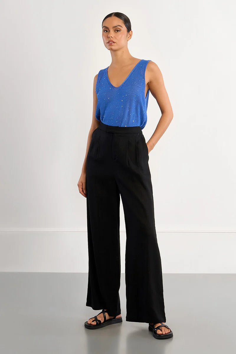 Wide linen trousers-Black