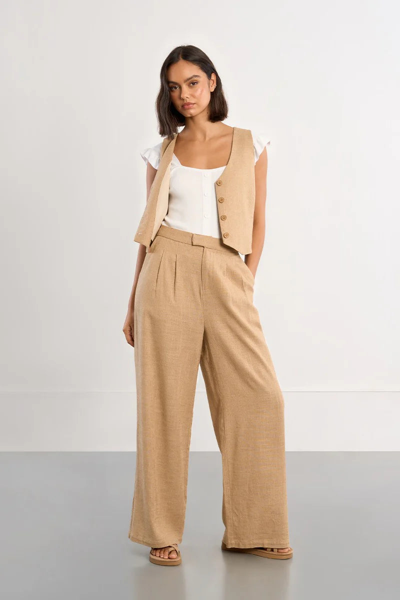 Wide linen trousers-Beige