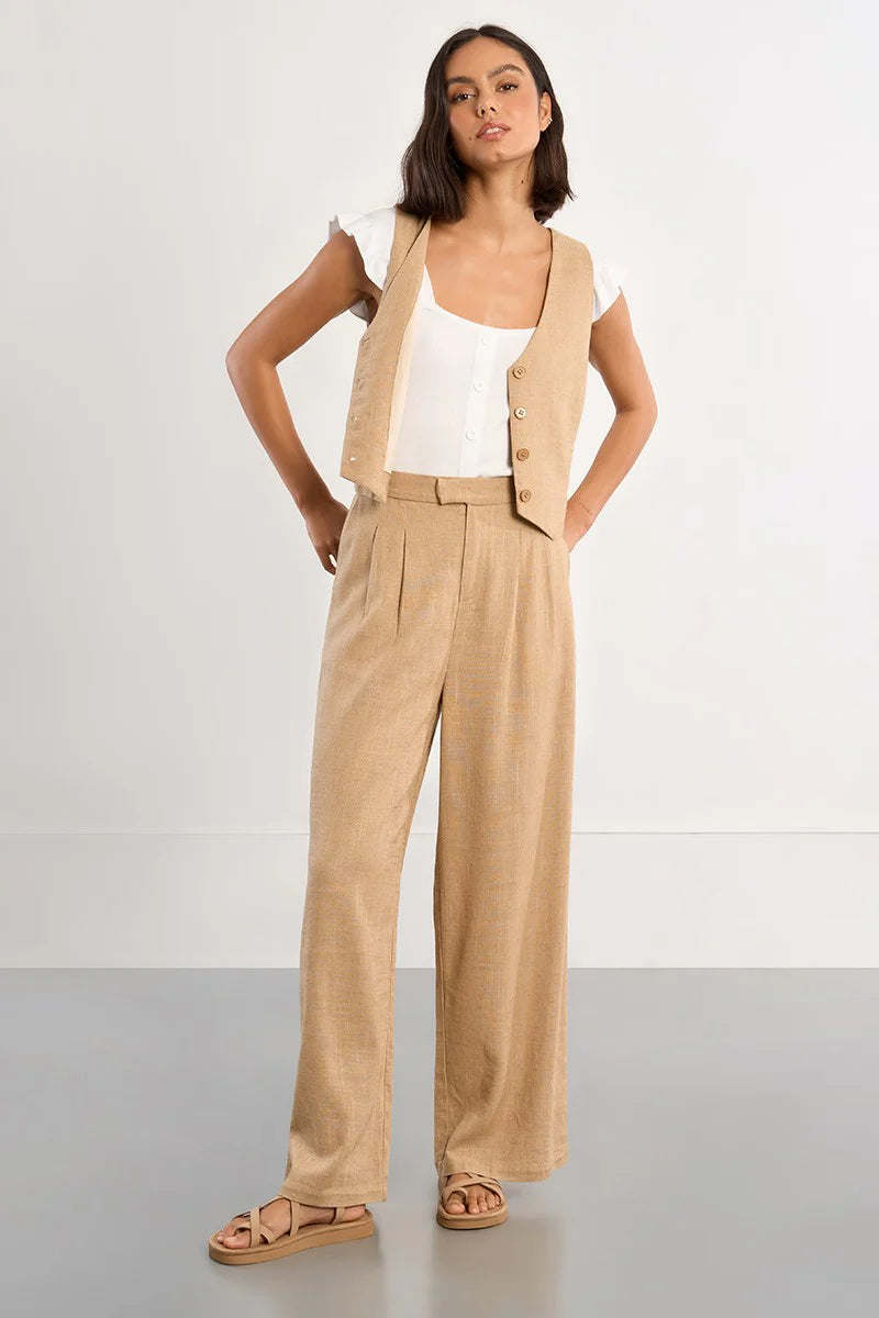 Wide linen trousers-Beige