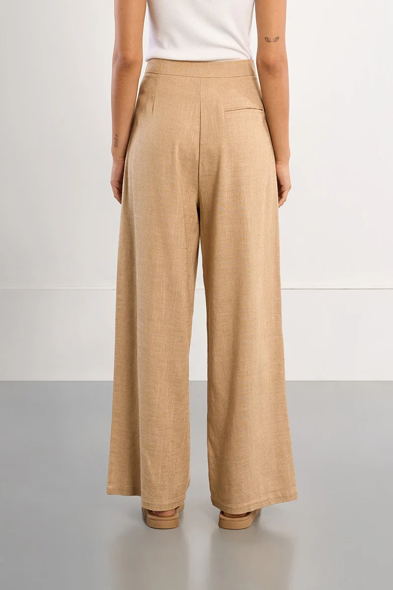 Wide linen trousers-Beige
