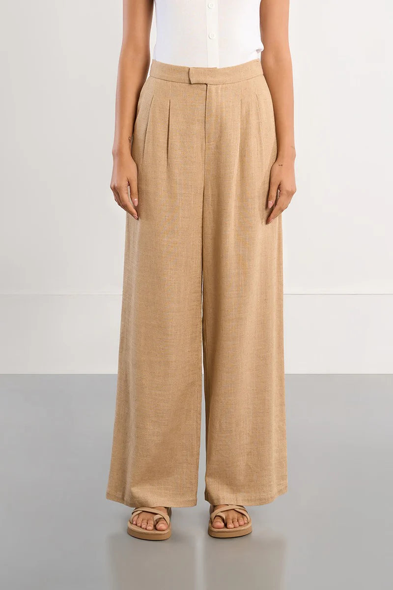 Wide linen trousers-Beige