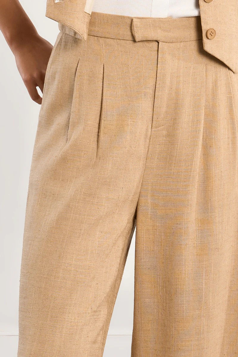Wide linen trousers-Beige
