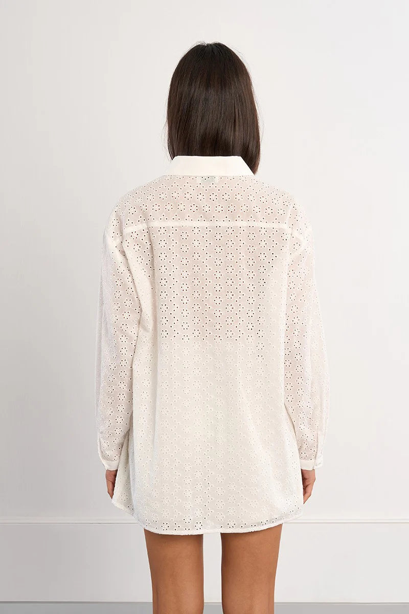 Cotton shirt, in broderie anglaise