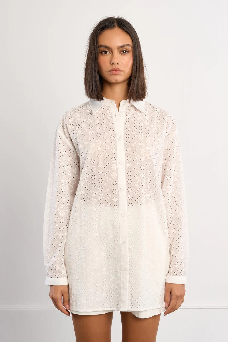 Cotton shirt, in broderie anglaise