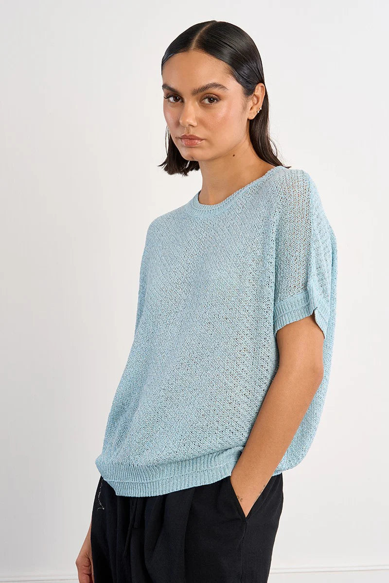 Short-sleeved knit-Blue