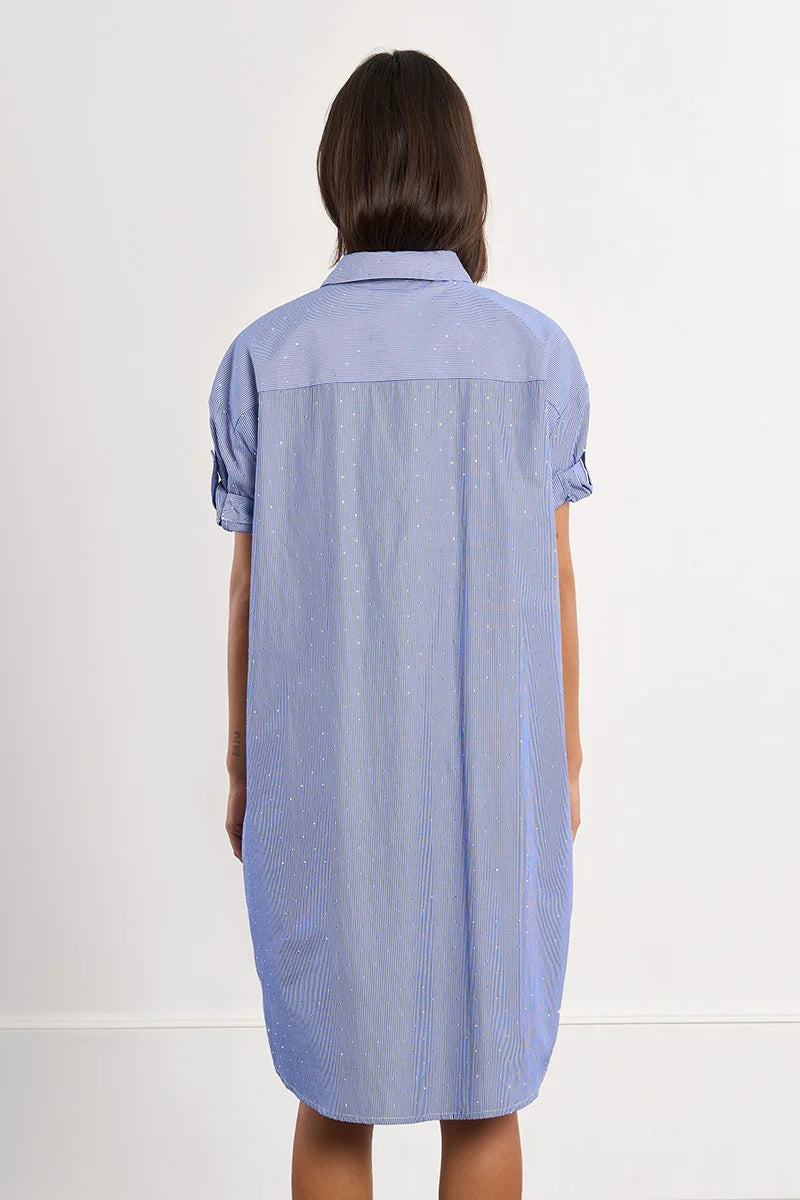 Oversized shirt dress with rhinestones