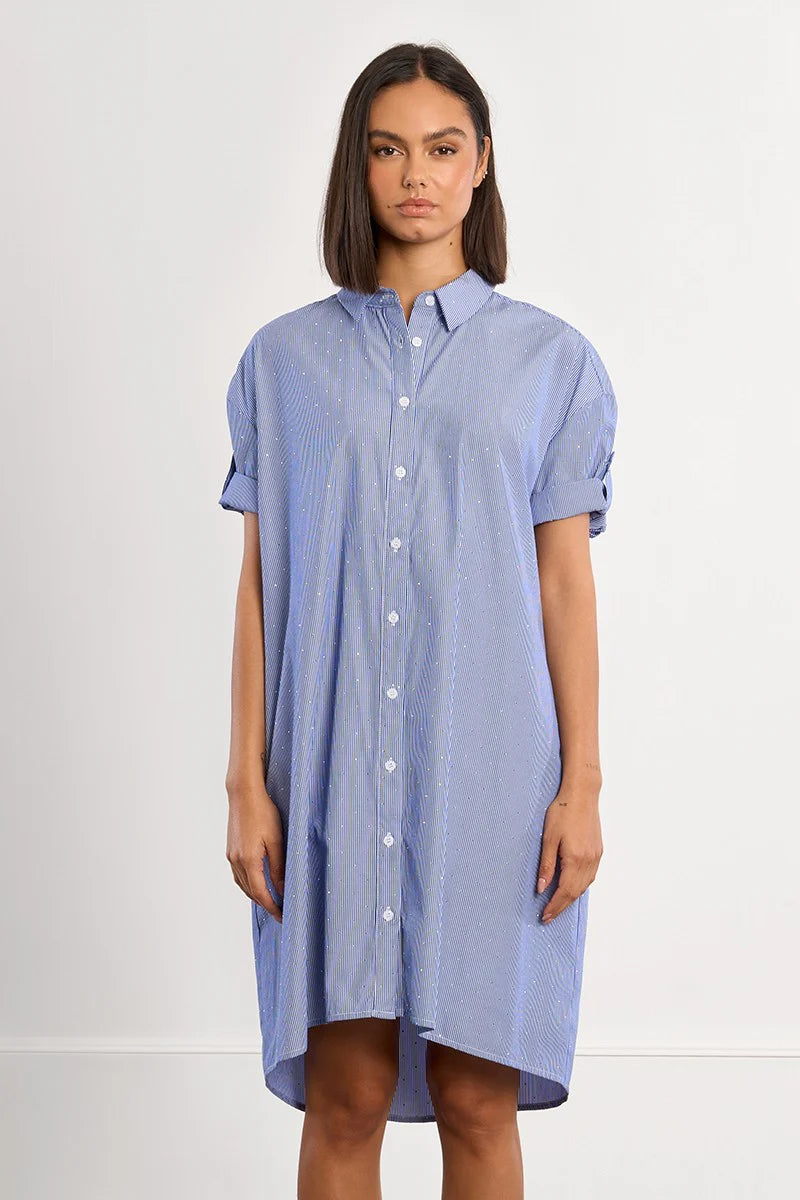 Oversized shirt dress with rhinestones